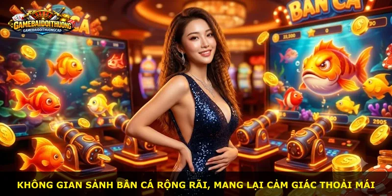Không gian sảnh bắn cá rộng rãi, mang lại cảm giác thoải mái
